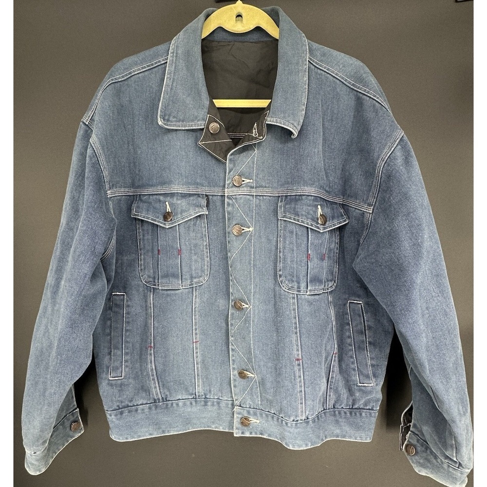 VTG Basco Trade Union Denim Nylon Reversible Jacket Coat Medium Blue Dk Gray